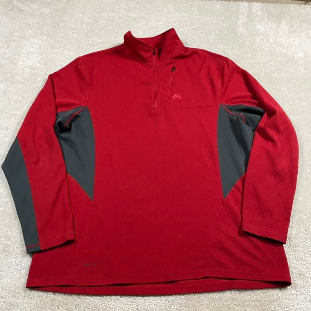 Nike ACG Fleece Pullover Mens XXL Dri-FIT 1/4 Zip Red Gray Waffle Knit Hiking